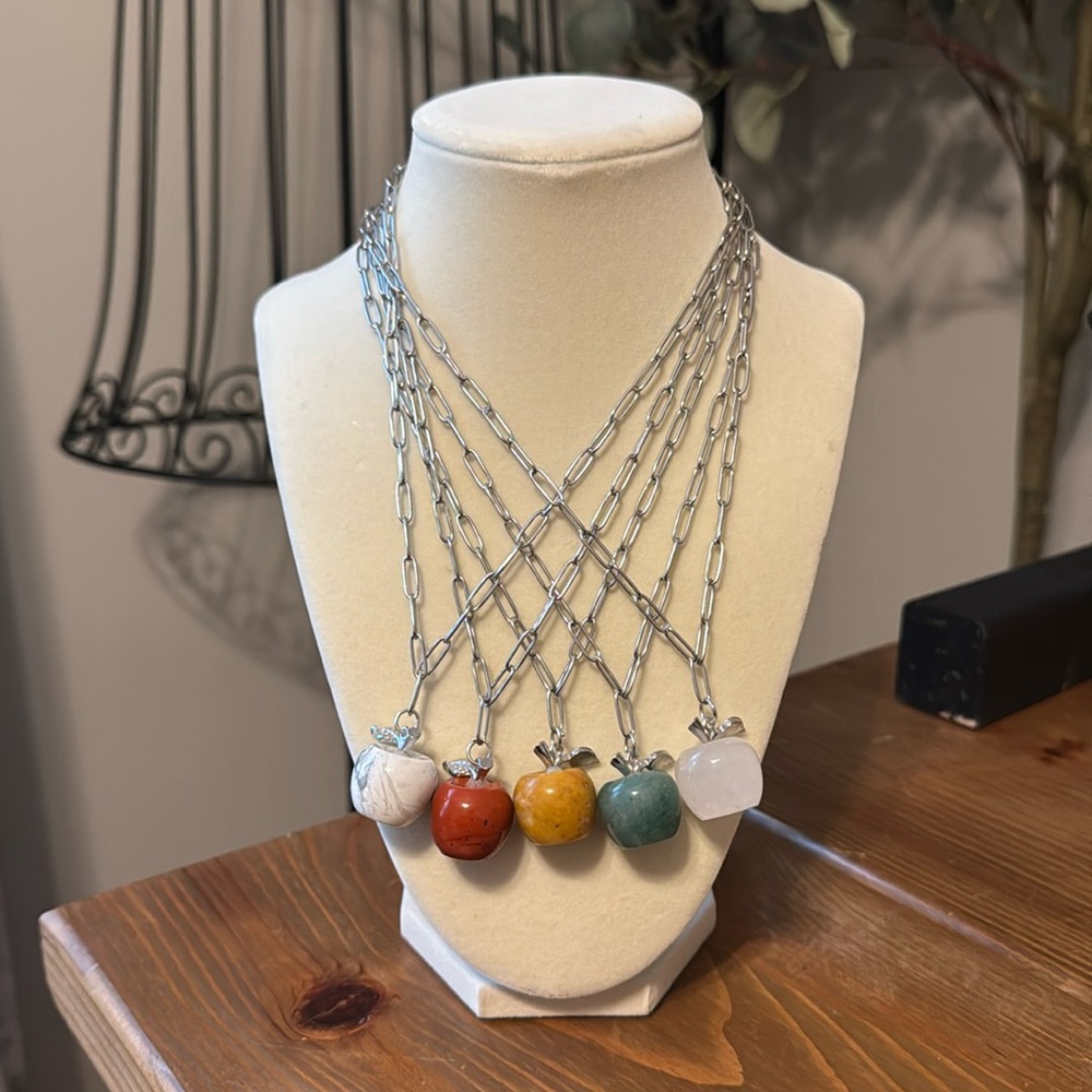 1 pc Apple Paperclip Necklace (various stones)